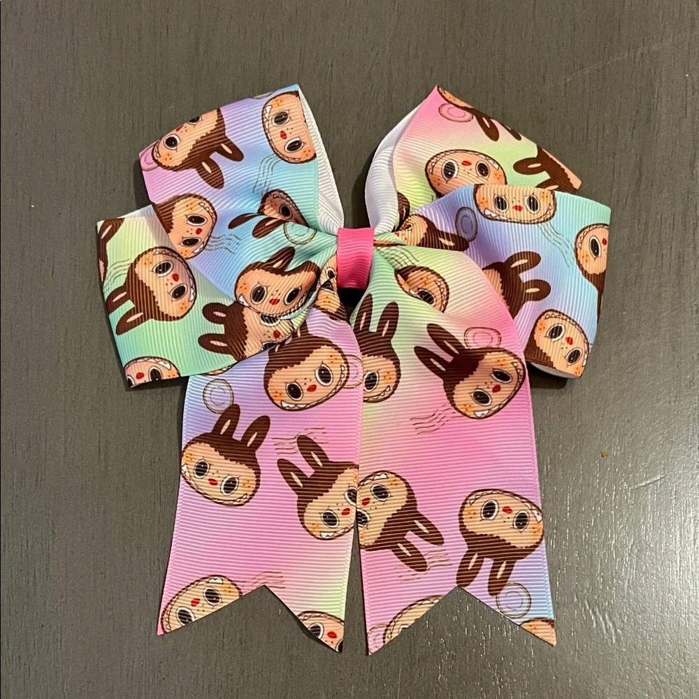 Colorful Cartoon Character Hair Bow labubu Ribbon clip handmade? NWOT